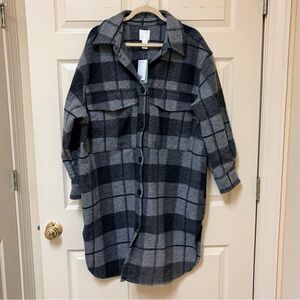 H&M Black and Gray Plaid Coat